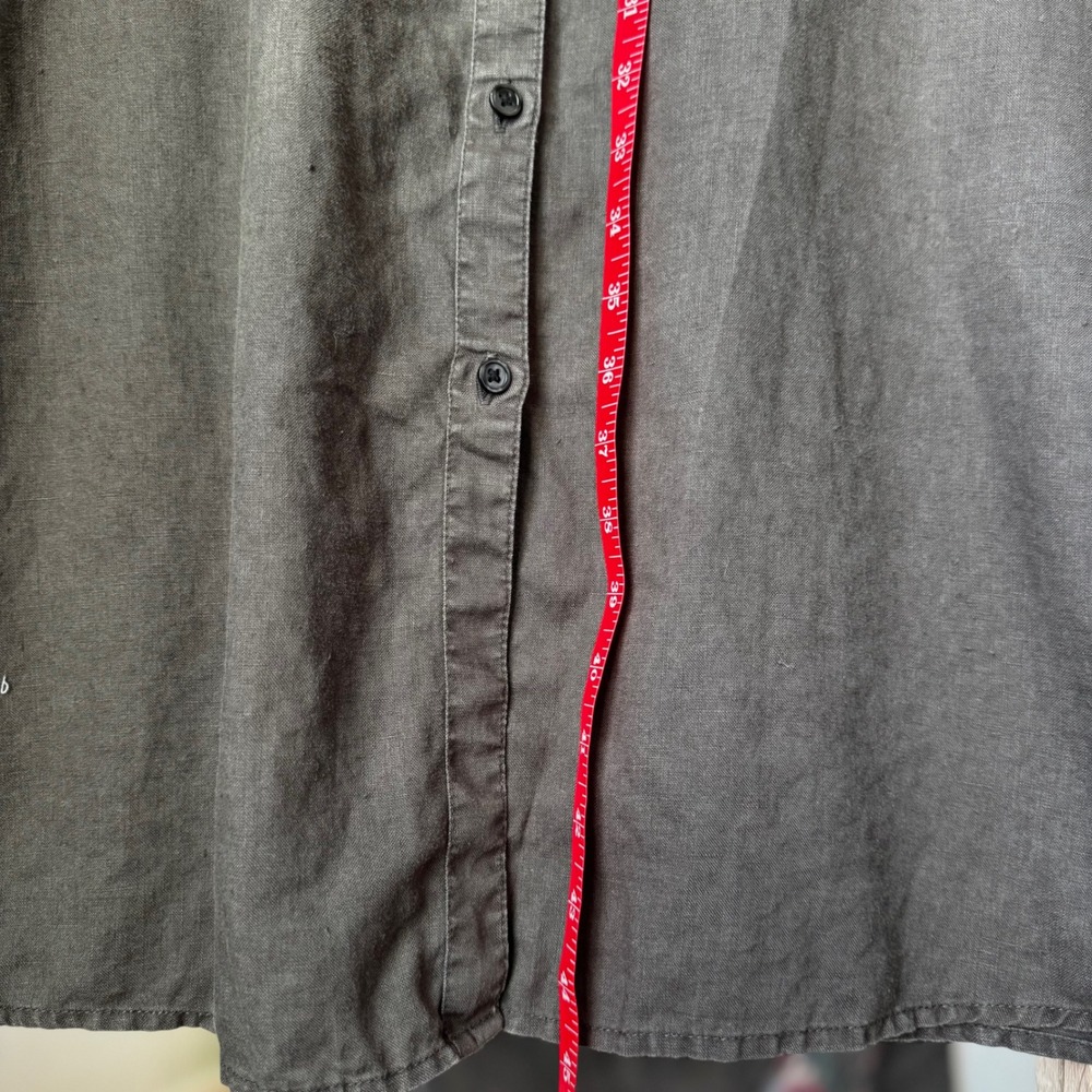 MUJI Linen Band Collar Pockets Sleeveless Button Down Midi Shirt Dress Gray XS S - Picture 7 of 12